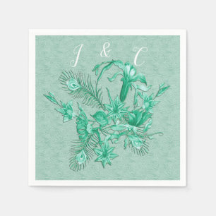 Turkosblå - Grön texturerad bakgrund med blommor Pappersservett