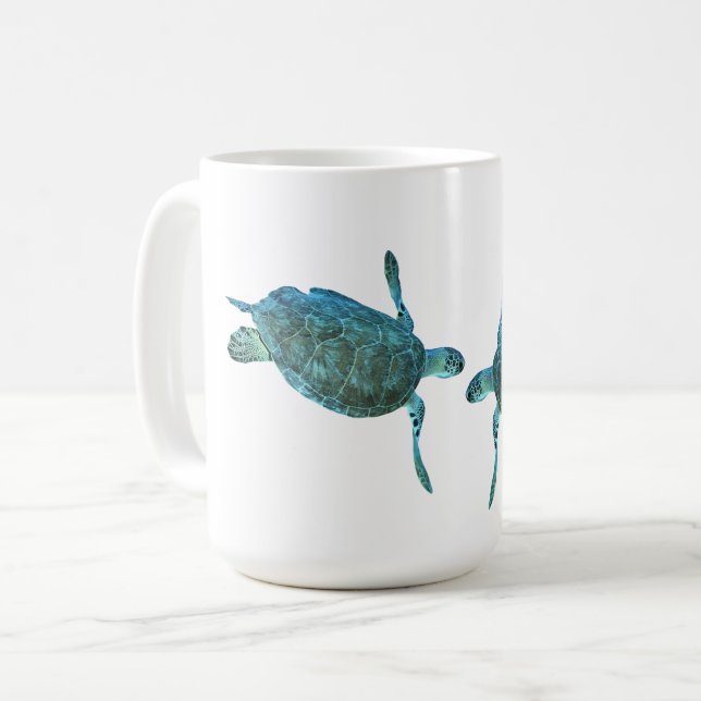 Turkosblå havssköldpaddor Ocean Elegant Strand Kaffemugg (Framsida vänster)