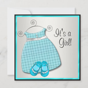 Turkosblå klänning Skor Turkosblå Baby Girl Shower Inbjudningar