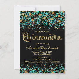 Turkosblå och guld Quinceanera Inbjudningar