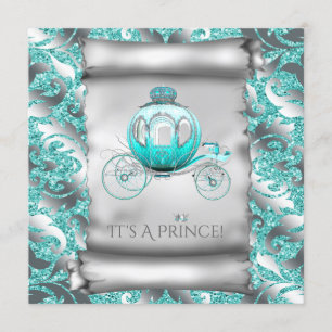 Turkosblå och silver prins baby shower inbjudningar