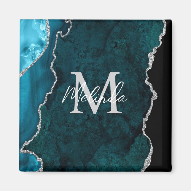 Turkosblå och silvermarmoragat magnet (Framsidan)
