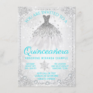 Turkosblå Vinterundret Snöflinga Quinceanera Inbjudningar