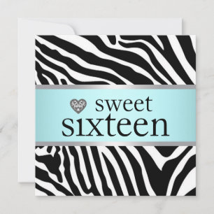 Turkosblå Zebra Sweet Sixteen Födelsedagsfest Inbjudningar