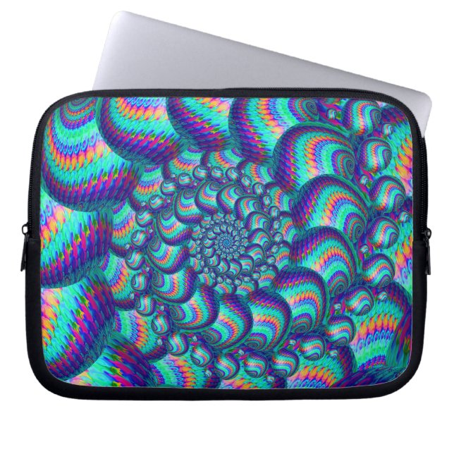 Turkosblått klumpa ihop sig Fractalmönster Laptop Sleeve (Framsidan)