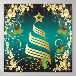 Turkosblått och guld för god jul festliga poster
