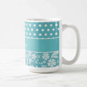 Turkosblommor och polka dots kaffemugg