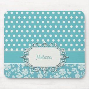 Turkosblommor och polka dots musmatta