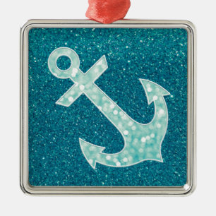 Turkosglitter och Aqua Bokeh ankrar Julgransprydnad Metall