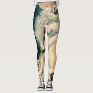Turkosgrön akvarell kosmisk galaxglitter leggings