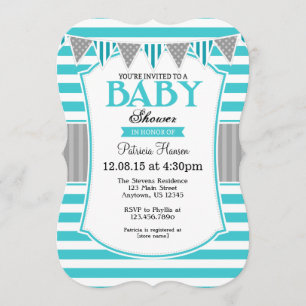 Turkoskrickagrått görar randig baby showerinbjudan inbjudningar