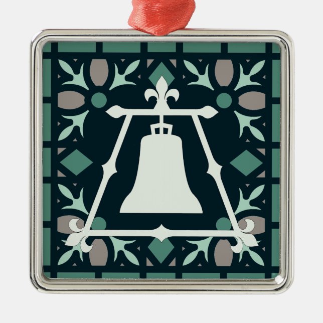 Turkosmålat glassFleur Raincross design Julgransprydnad Metall (Framsidan)