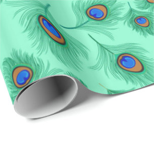 Turkospåfågelfjädrar på ljus Aqua Presentpapper