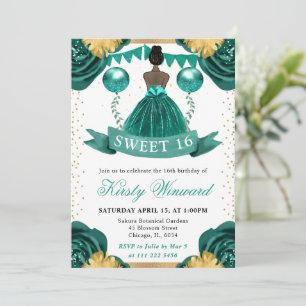 Turkost Klänning Mörk Hy Prinsessa Sweet 16 Inbjudningar