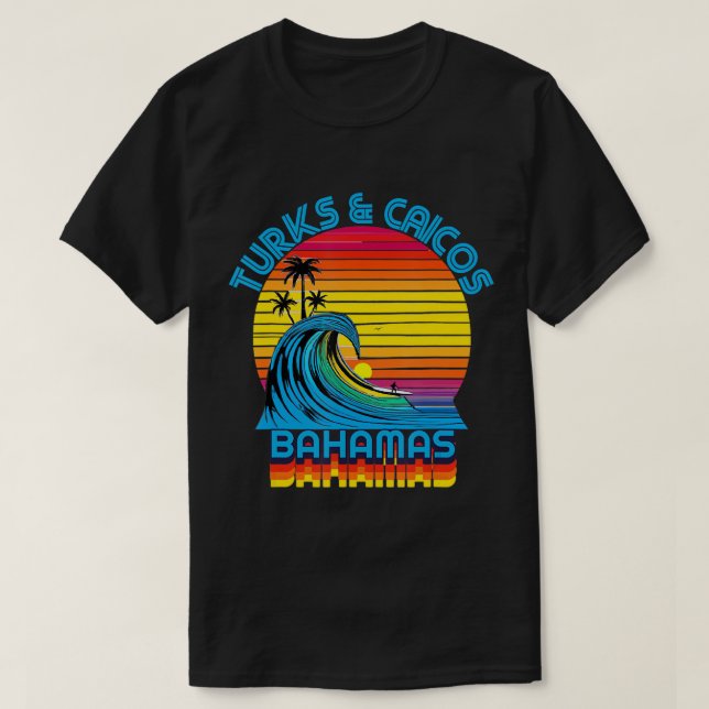 Turks & Caicos Bahamas Retro Throwback Surfa & Bea T Shirt (Design framsida)