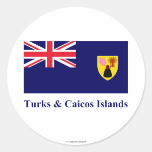 Turks & Caicos öflagga med namn Runt Klistermärke
