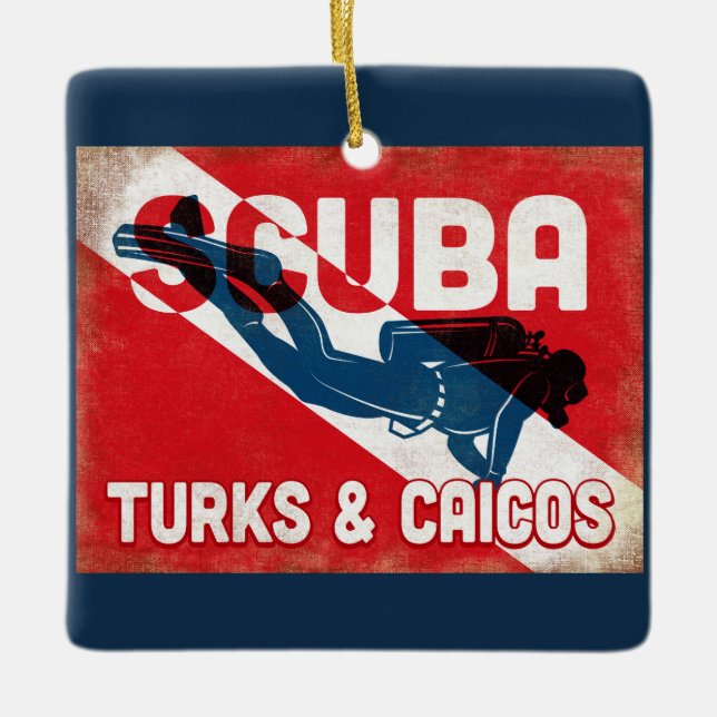 Turks & Caicos Scuba Diver - Blue Retro Julgransprydnad Keramik (Framsida)