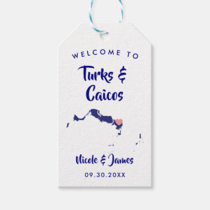 Turks och Caicos Bröllop Welcome Bag Märkres, flot Presentetikett