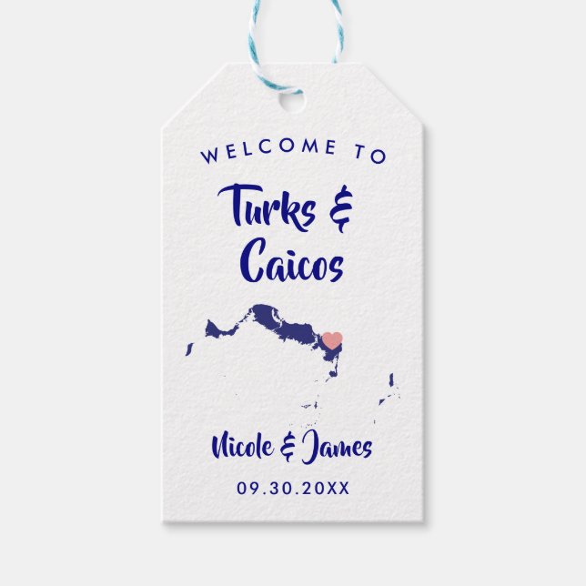 Turks och Caicos Bröllop Welcome Bag Märkres, flot Presentetikett (Framsidan)