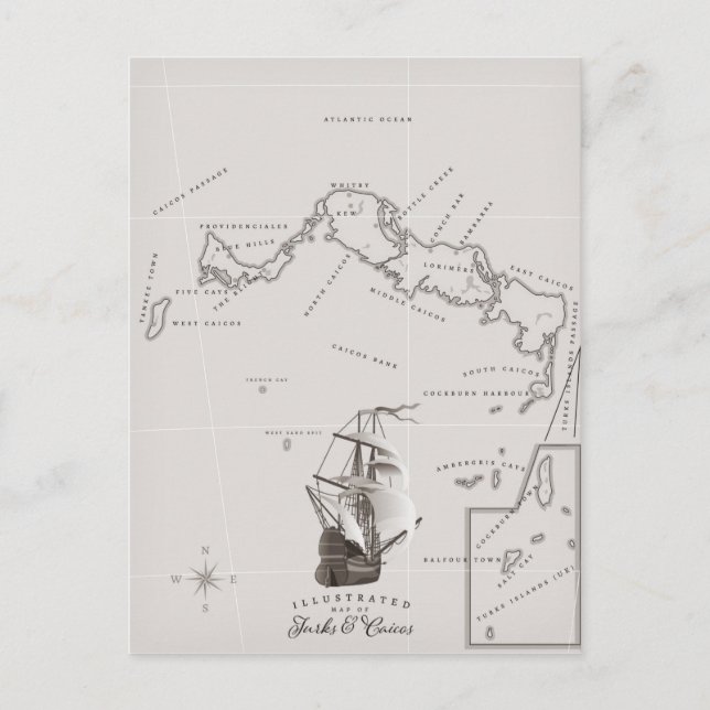 Turks och Caicos Karta Vykort (Framsida)