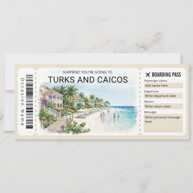 Turks och Caicos-resa Boarding Pass-biljett Inbjudningar (Framsida)