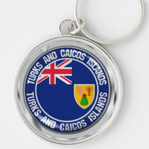 Turks- och Caicosöarna Round Emblem Rund Silverfärgad Nyckelring