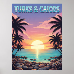 Turks- och Caicosöarnas tropiska solnedgång Poster