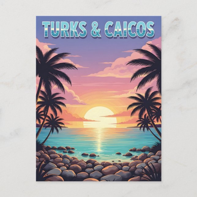 Turks- och Caicosöarnas tropiska solnedgång Vykort (Framsida)