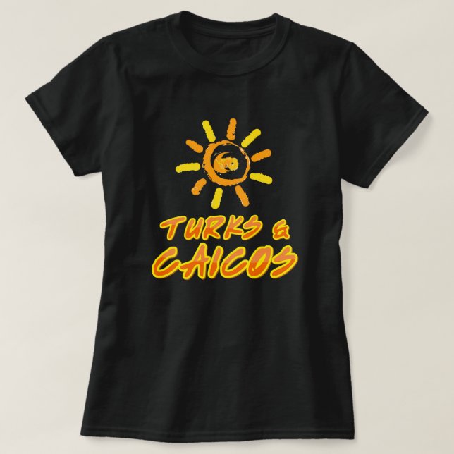 Turks- och Caicosskarp gult och orange T Shirt (Design framsida)