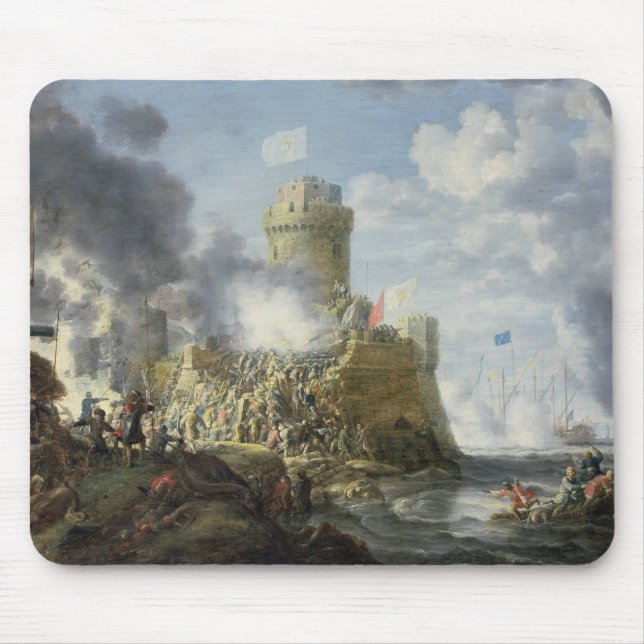 Turks som stormar en Seaport, 1641 Musmatta (Framsidan)