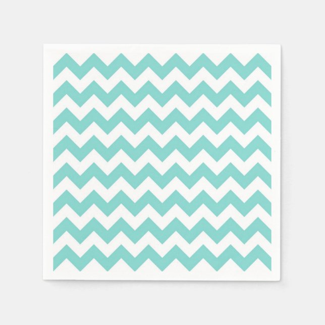 Turkvoise Aqua White Chevron Zig-Zag Mönster Pappersservett (Framsidan)