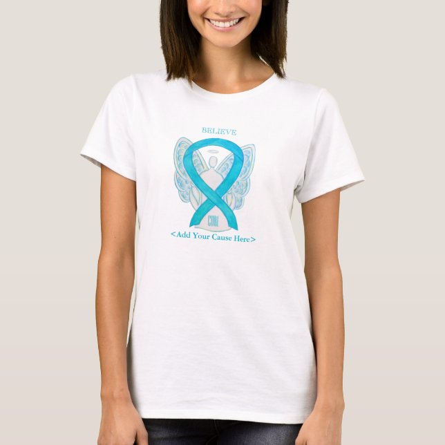 Turkvoise Awareness Ribbon Angel Anpassningsbar Sh Tee Shirt (Framsida)