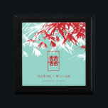 Turkvoise Bamboo Löv Dubbla Xi Chinese Bröllop Minnesask<br><div class="desc">Orienterat rött, turkosblått och vitt bamboo löv med en minimalistisk symbol för dubblans lycka inom en enkel rektangulär presentlåda för ram bröllopsfest. En elegant och snyggt som temat bröllop-design för det moderna och klassliga paret. Bamboos är evigt grönt och symboliserar tur, lycka, rikedom och ett långt liv i kinesiska, japanska...</div>