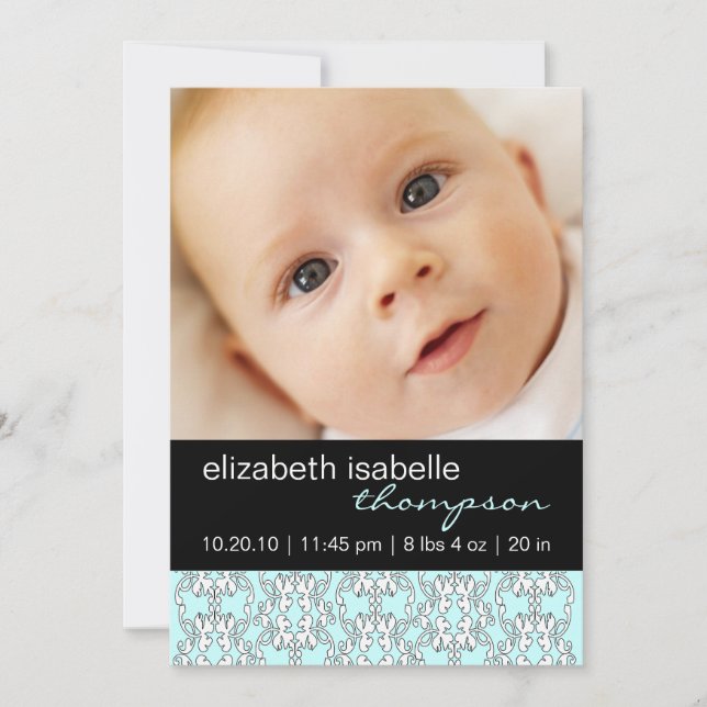 Turkvoise Baroque Flicka Photo Announcement Meddelande (Framsida)