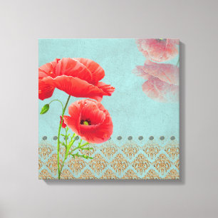 Turkvoise Baroque Poppies - Wrapped Canvas