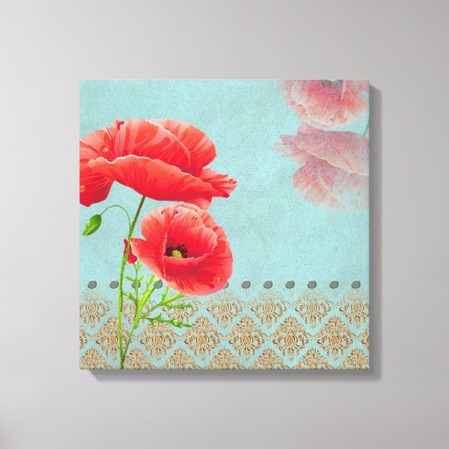 Turkvoise Baroque Poppies - Wrapped Canvas (Framsida)