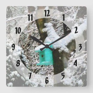 Turkvoise Birdhouse i Winter Fyrkantig Klocka
