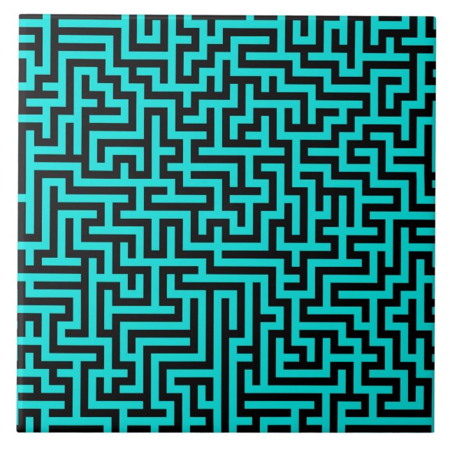 Turkvoise Black Maze Linjer Kakelplatta (Framsidan)