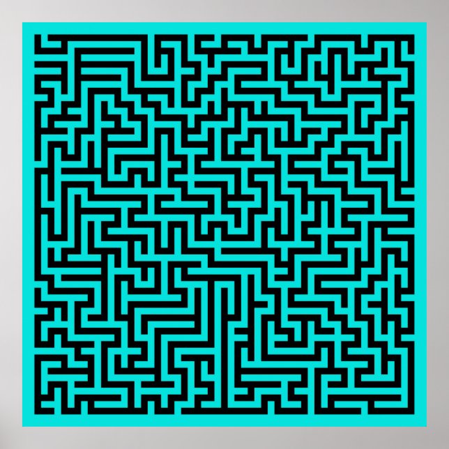 Turkvoise Black Maze Linjer Poster (Framsidan)