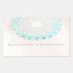 Turkvoise Blue Lotus Mandala Brushed White Marble Rektangulärt Klistermärke