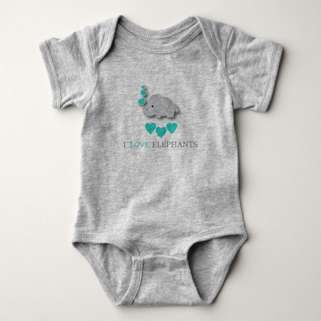 Turkvoise Blue och Grått Baby Elephant Tee (Framsida)