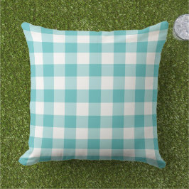Turkvoise Blue och White Gingham Play Mönster Kudde