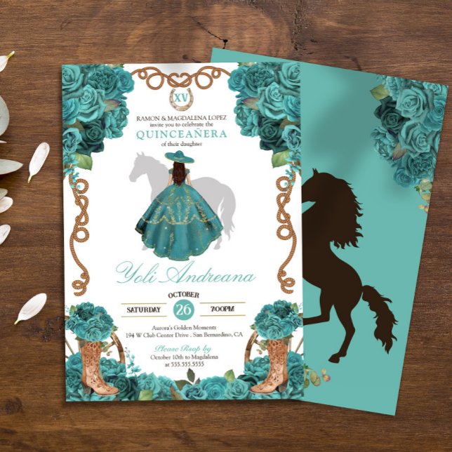 Turkvoise Blue Ro Charra Vestidos Quinceanera Inbjudningar (Skapare uppladdad)