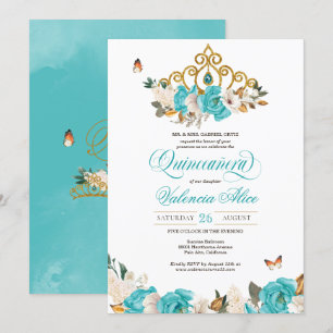 Turkvoise Blue Ro Golden Tiara Butterfly Quince Inbjudningar