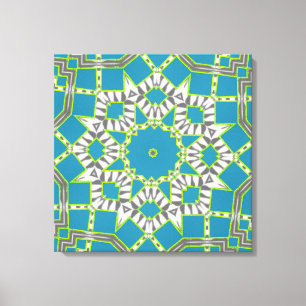 Turkvoise Blue Zebra Grönt Kaleidoscope Mönster Canvastryck