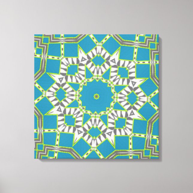 Turkvoise Blue Zebra Grönt Kaleidoscope Mönster Canvastryck (Framsida)
