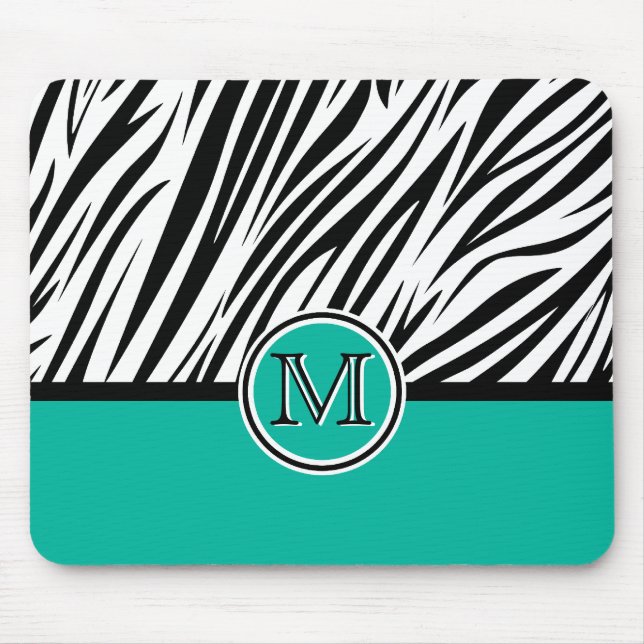 Turkvoise Blue Zebra Monogram Mönster Musmatta (Framsidan)