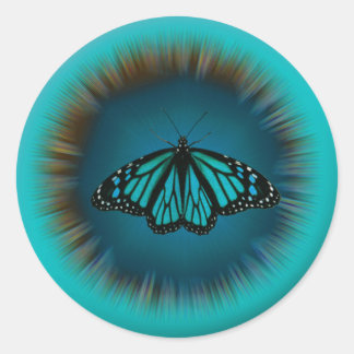 Turkvoise Butterfly Mandala Sticker Runt Klistermärke