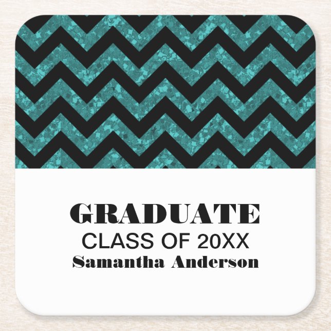 Turkvoise Chevron Glitter Studenten Underlägg Papper Kvadrat (Framsidan)