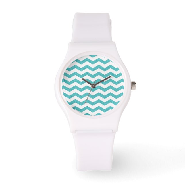 Turkvoise chevron zig zag nautical zigzag mönster armbandsur (Framsida)